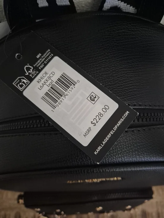 Karl Lagerfeld Paris Black  Backpack with Logo Straps and Charm Accents - Picture 11 of 16